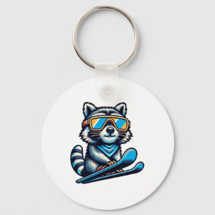 Racoon Skiing Funny Winter And Outdoors Cute And Key Ring
