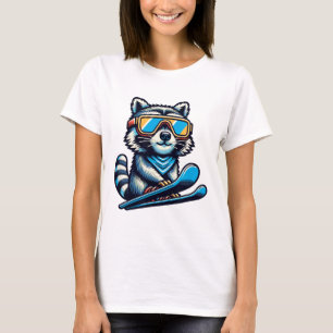 Racoon Skiing Funny Winter And Outdoors Cute And T-Shirt