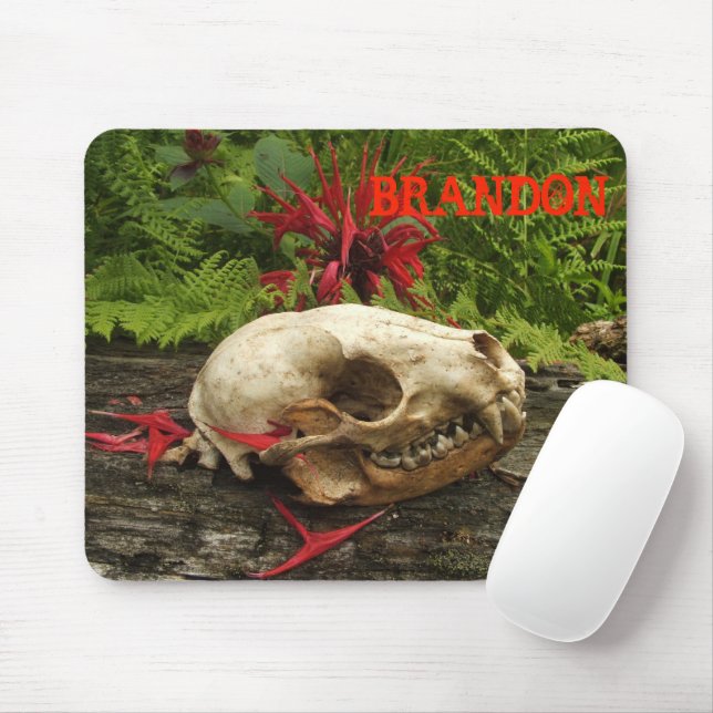 Racoon skull old log with ferns and red Monarda Mouse Pad (With Mouse)