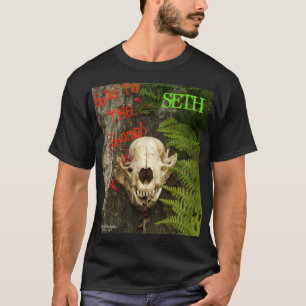 Racoon skull old log with ferns and red Monarda T-Shirt
