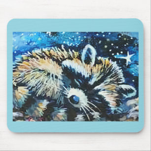Racoon sleeping night sky mouse pad