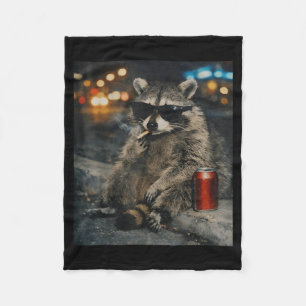 Racoon Smoking Cigarette Funny Animal Meme Fleece Blanket