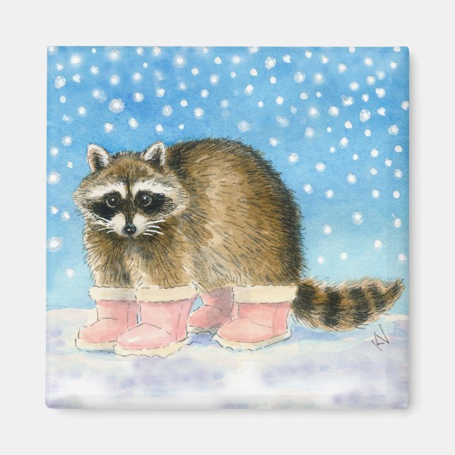 Racoon Snow Day magnet (Front)
