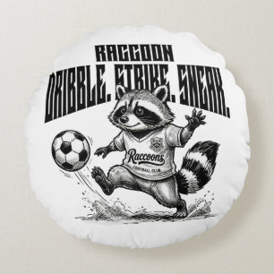 "Racoon Soccer Star - Dribble Strike Sneak " Round Cushion