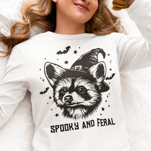 Racoon Spooky and Feral Halloween witch Tri-Blend Shirt (Creator Uploaded)