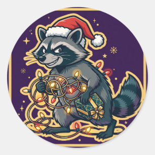 Racoon Stealing Christmas Lights Sticker