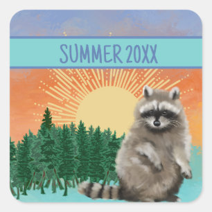 Racoon Summer Square Sticker