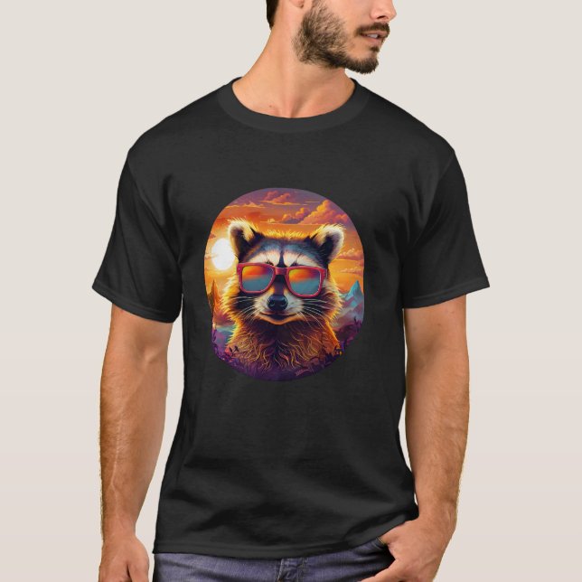 Racoon Sunset Forest Nature Lover Mountains Hikin T-Shirt (Front)