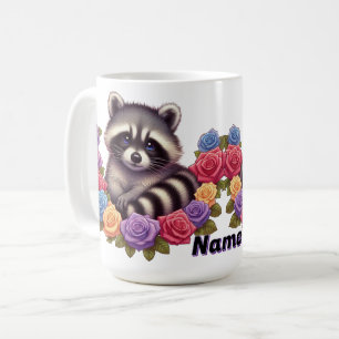 Racoon Surrounded by Vibrant Colourful Roses Coffee Mug