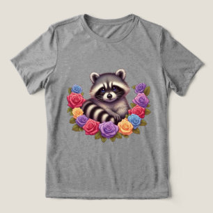 Racoon Surrounded by Vibrant Colourful Roses  Tri-Blend Shirt