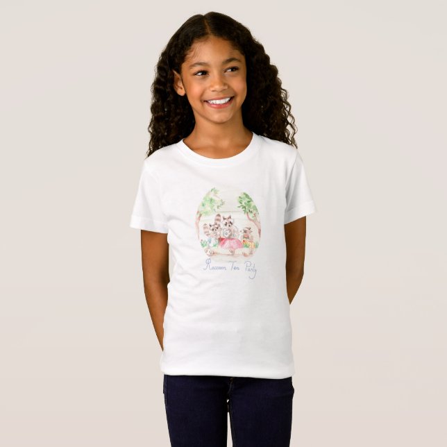 "Racoon Tea Party" Girls Jersey T-shirt (Front Full)