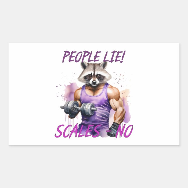 Racoon trainer, athlete, dumbbells rectangular sticker (Front)