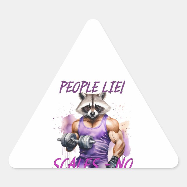 Racoon trainer, athlete, dumbbells triangle sticker (Front)