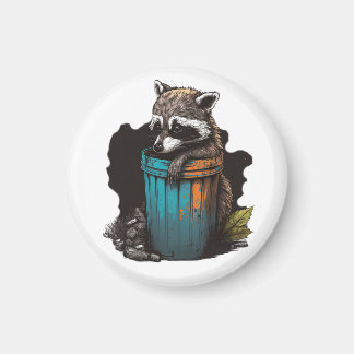 Racoon trash panda with his trash can magnet