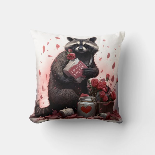 Racoon trash poetry Valentines day Cushion (Front)