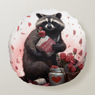 Racoon trash poetry Valentines day Round Cushion