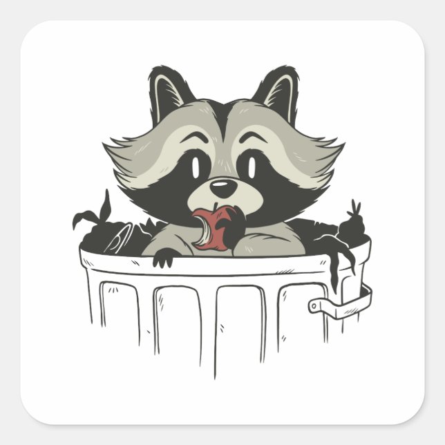 racoon trash square sticker (Front)