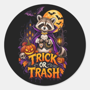 Racoon Trick or Trash Vampire Halloween Classic Round Sticker