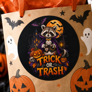 Racoon Trick or Trash Vampire Halloween Classic Round Sticker