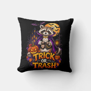 Racoon Trick or Trash Vampire Halloween Cushion