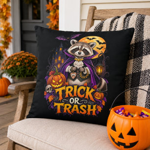 Racoon Trick or Trash Vampire Halloween Cushion
