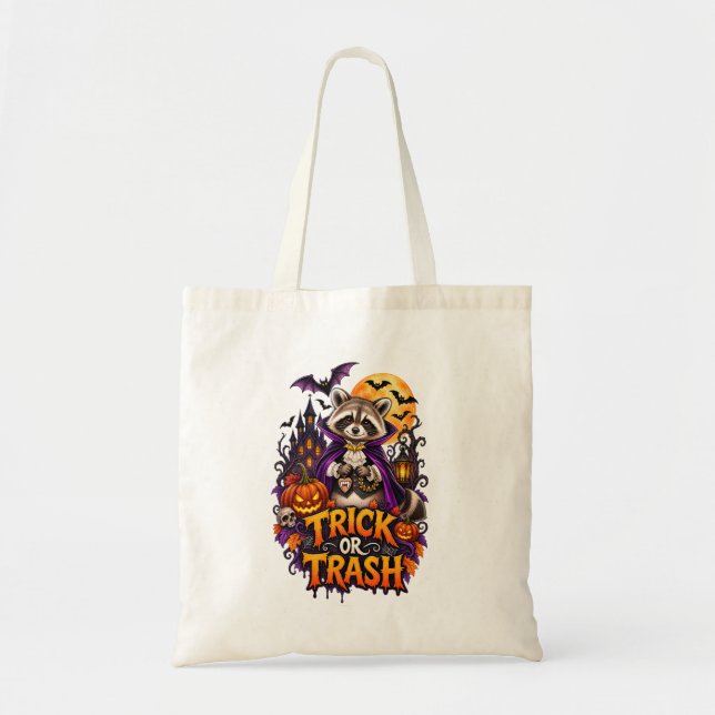 Racoon Trick or Trash Vampire Halloween  Tote Bag (Front)