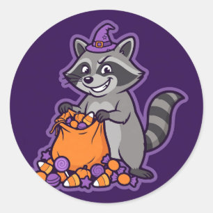 Racoon Trick or Treat Classic Round Sticker