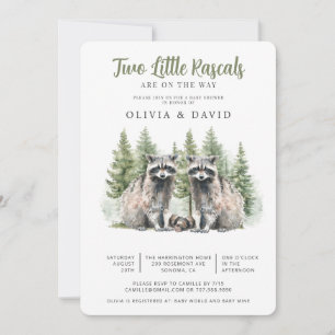 Racoon Twins Baby Shower Invitation