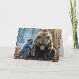 Racoon Tying a Scarf On a Bear Card