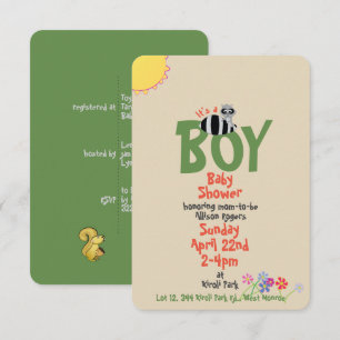 Racoon w/Squirrel Boy Baby Shower Invitations