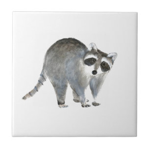 Racoon watercolor Animal Black Vintage Tile