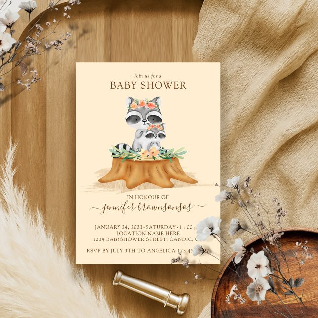 Racoon Watercolor Mummy Baby Shower Invitation (Creator Uploaded)