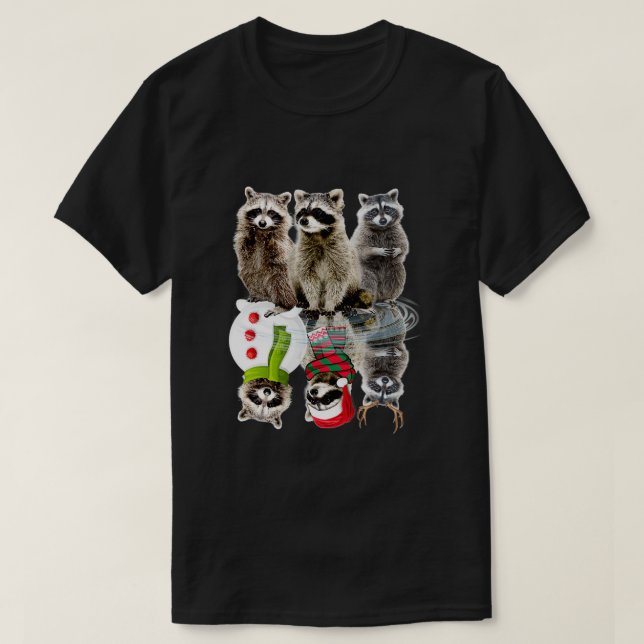 Racoon Waterfall Reflection Christmas Pajama T-Shirt (Design Front)