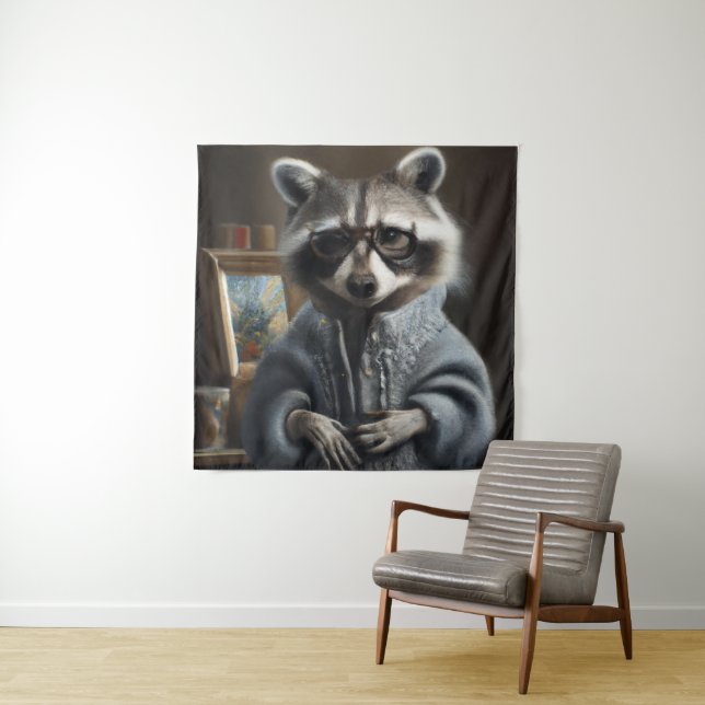 Racoon wearing a tricot coat and glasses funny po tapestry (In Situ)