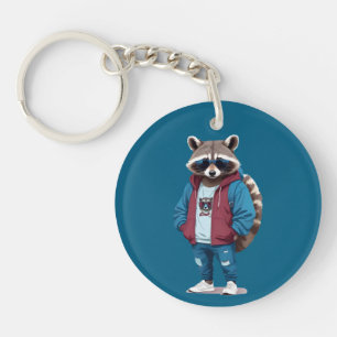 Racoon Wearing Hoodie Funny Cool Animal Character Key Ring