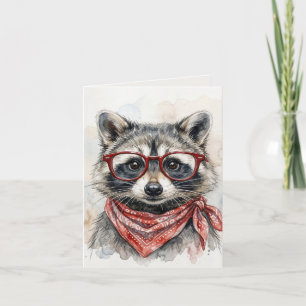 Racoon Wearing Red Glasses Card