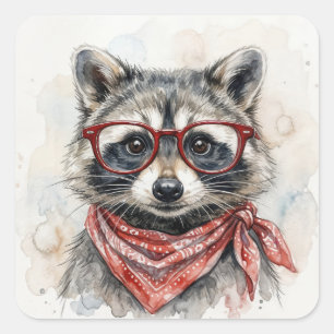 Racoon Wearing Red Glasses Square Sticker