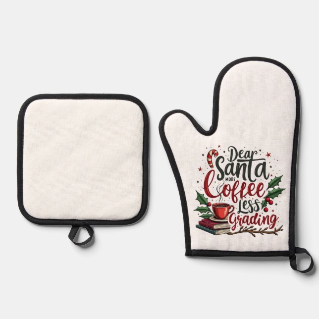 Racoon Wearing Santa Hat and Christmas Oven Mitt & Pot Holder Set (Front)