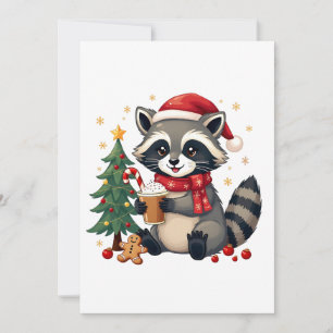 Racoon Wearing Santa Hat For Christmas Holiday Invitation