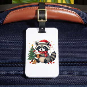 Racoon Wearing Santa Hat For Christmas Holiday  Luggage Tag