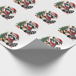 Racoon Wearing Santa Hat For Christmas Holiday Wrapping Paper