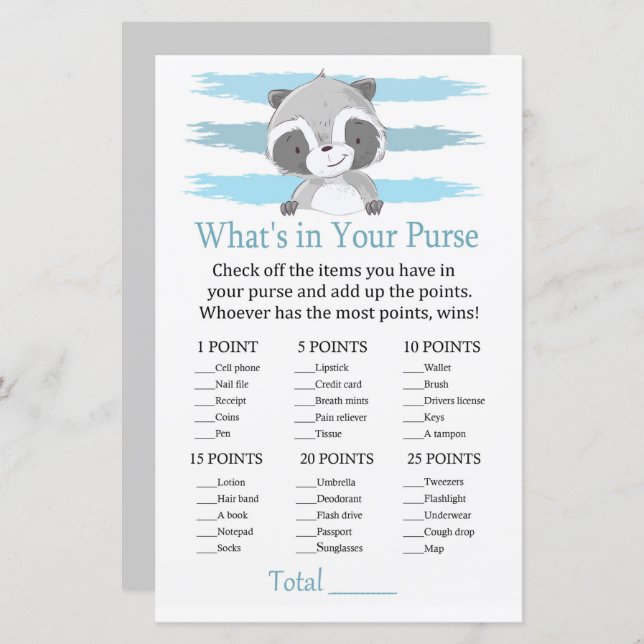Racoon What's in your purse game (Front/Back)