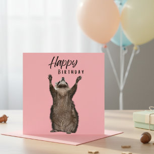 Racoon Whimsy: Pink Happy Birthday Card