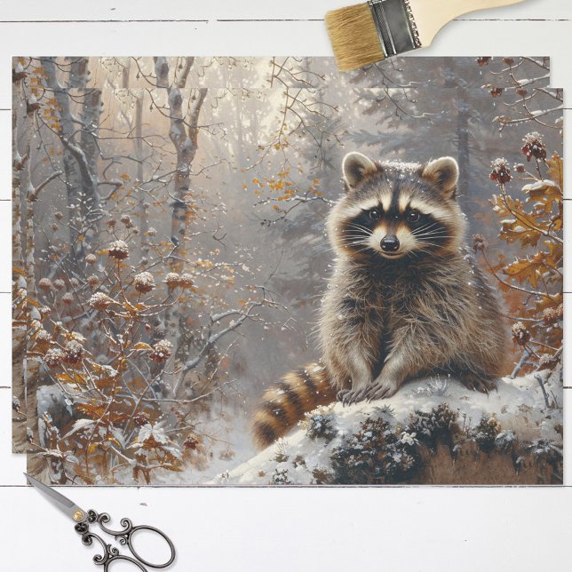 Racoon Winter Landscape Painting Decoupage Tissue Paper (Creator Uploaded)