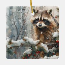 Racoon Winter Scene - Wildlife Ornament