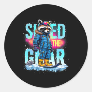 Racoon Winter Sports Men Ski Shred The Gnar Snowb Classic Round Sticker