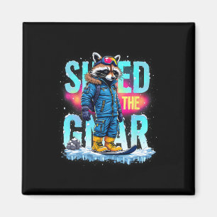 Racoon Winter Sports Men Ski Shred The Gnar Snowb Magnet