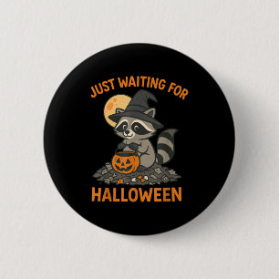 Racoon witch hat pumpkin halloween trick or treat 6 cm round badge