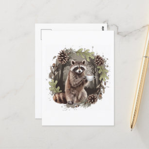 Racoon with a Coffee Postcard