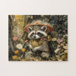 Racoon with a Fly Agaric Mushroom in Fantasy Fore Jigsaw Puzzle